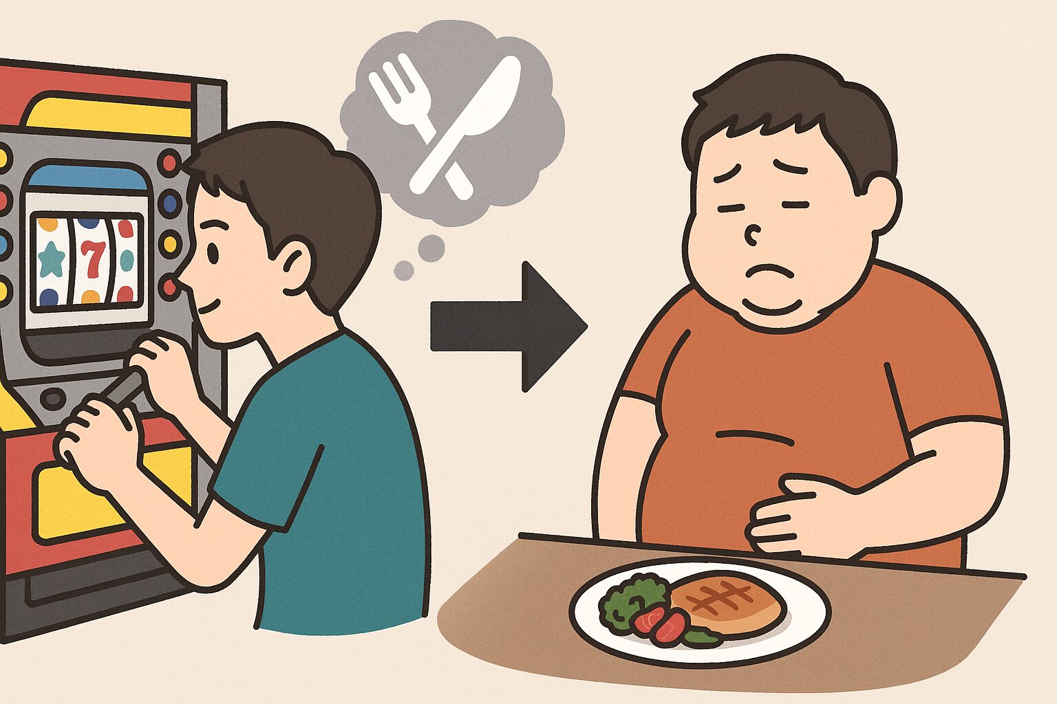 パチンコ依存と食欲減退を示すイラスト
