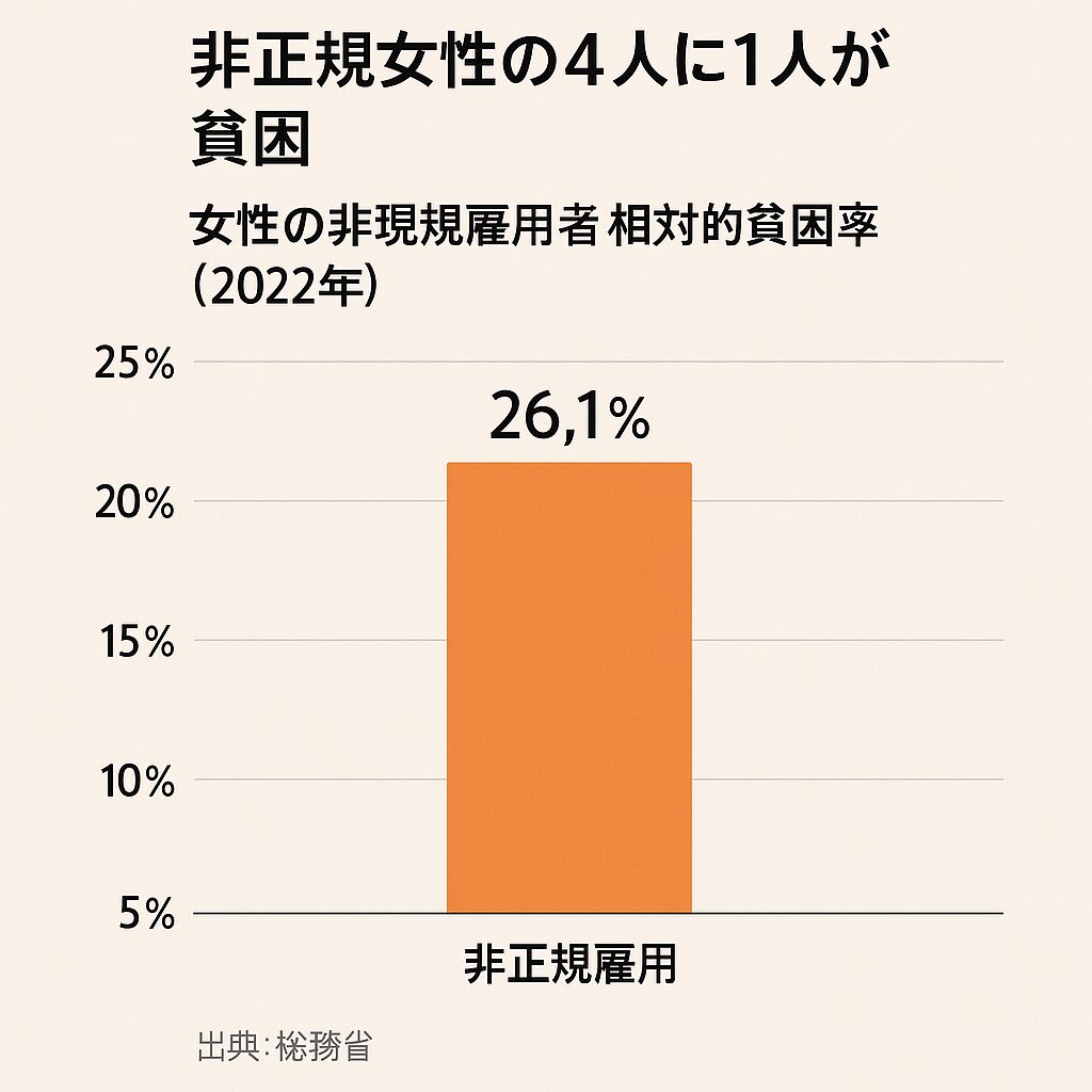 非正規で働く女性の相対的貧困率は約4人に1人に相当することを示す棒グラフ。