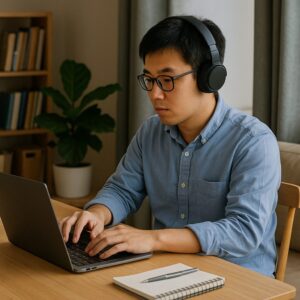 リモートで作業する男性